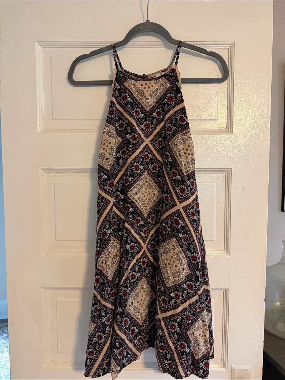 Xhilaration Navy, Cream and Red Printed Mini Dress